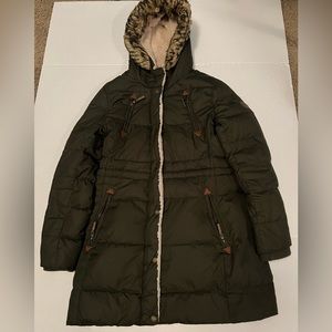 Ralph Lauren Down Coat Womens S Olive Parka Puffer Jacket Fur Trim Hood EUC